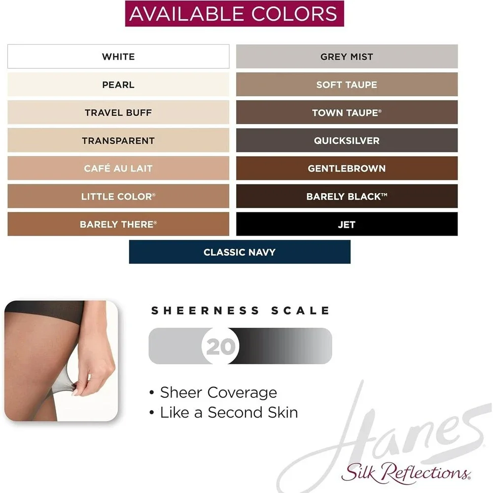 Hanes Women's Control Top Sheer Toe Silky Pantyhose Size EF Barely There Silk